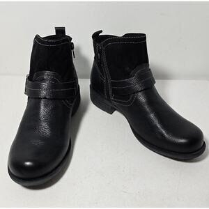 Earth Origins Women Paris Black Leather Zip Up Ankle Boot Strap Size 8 Wide